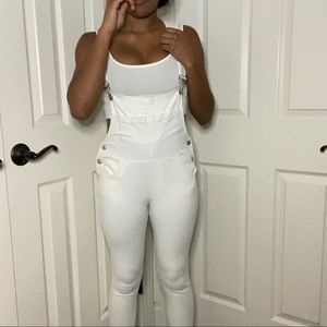 White denim overall pants